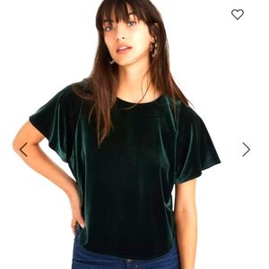Madewell green velvet short sleeve butterfly top XS